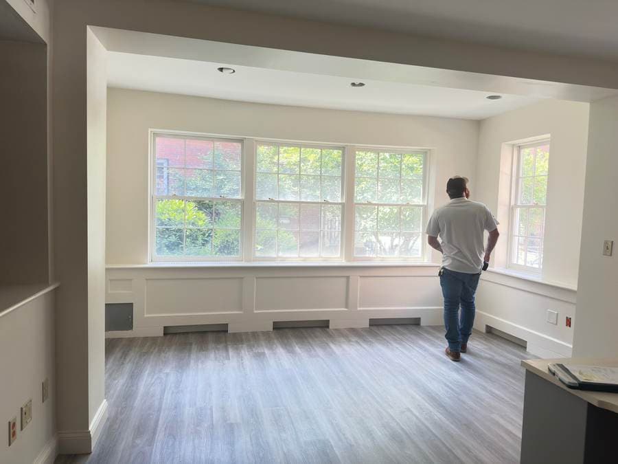 Finished commercial interior restored by W&K, walkthrough in progress